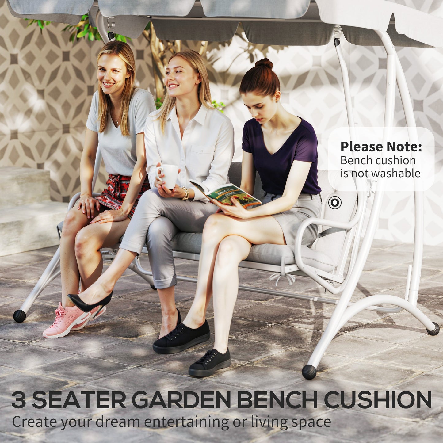 Outsunny Three-Seater Bench Cushion - Light Grey