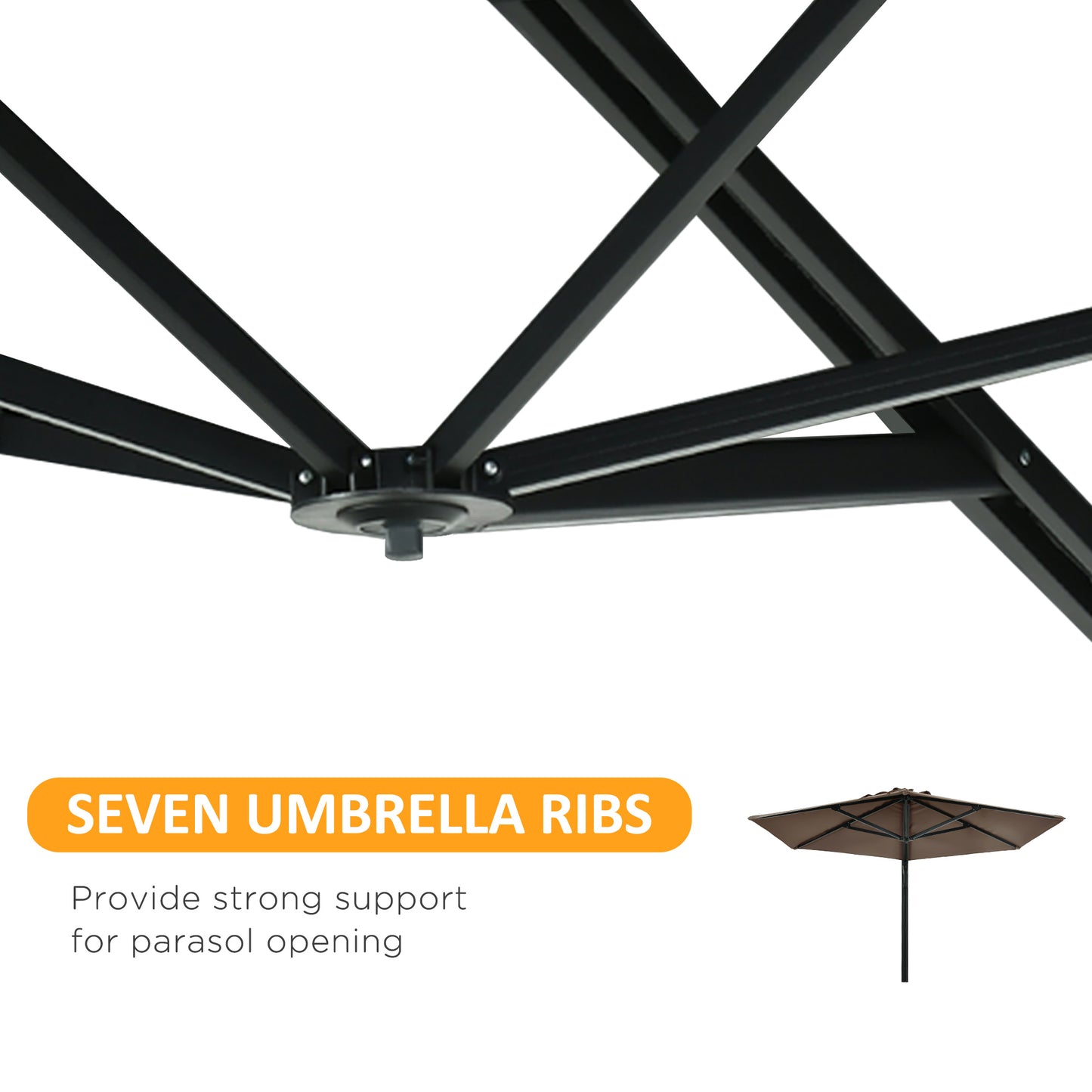 Outsunny 2,5 m Parasol ścienny, ręcznie pchany parasol ogrodowy z daszkiem obrotowym o 180 stopni na werandę, taras, do ogrodu, 250 cm, khaki