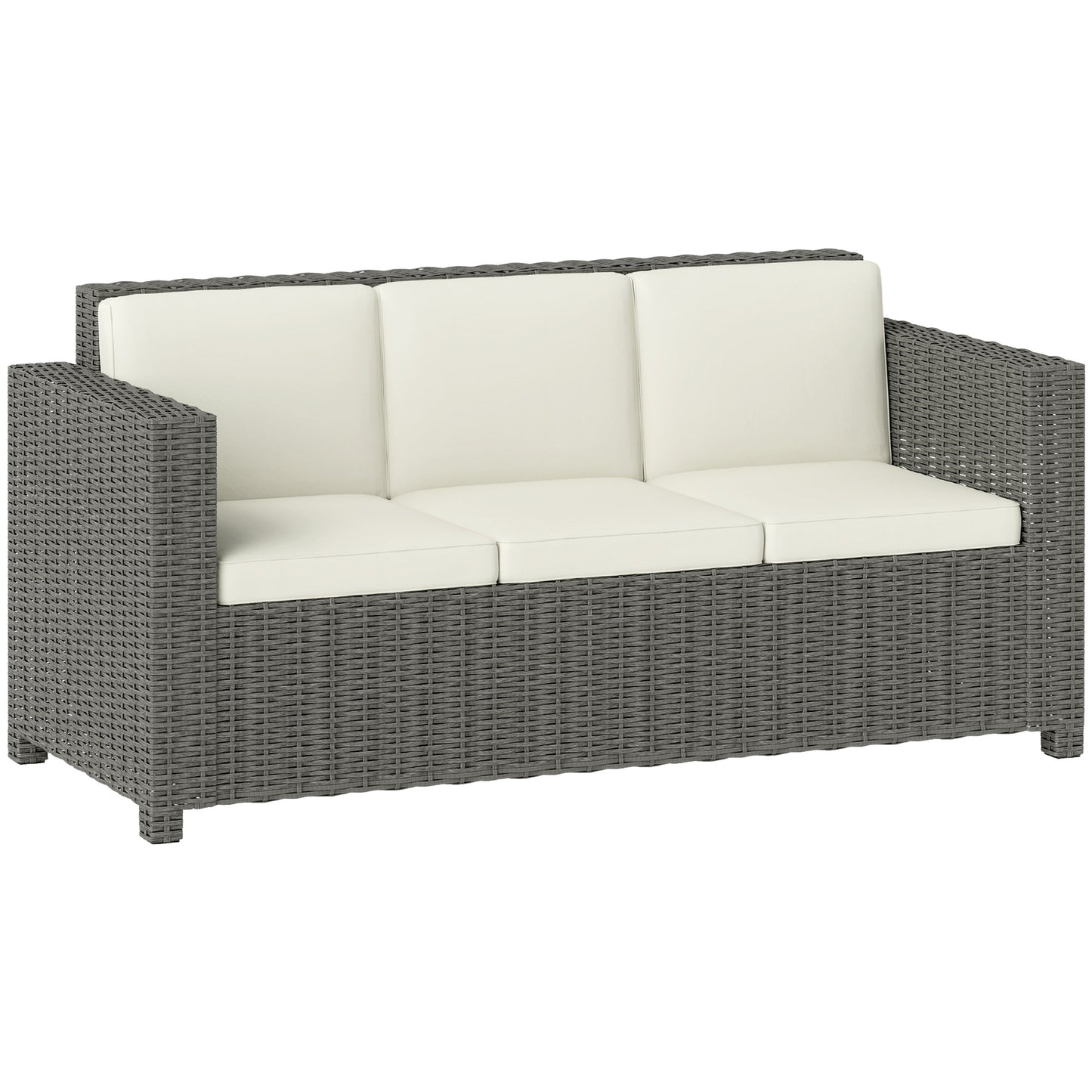 Outsunny 3-osobowa sofa rattanowa z metalową ramą, odporna na warunki atmosferyczne, pleciona z wikliny, z ognioodporną poduszką, kremowa