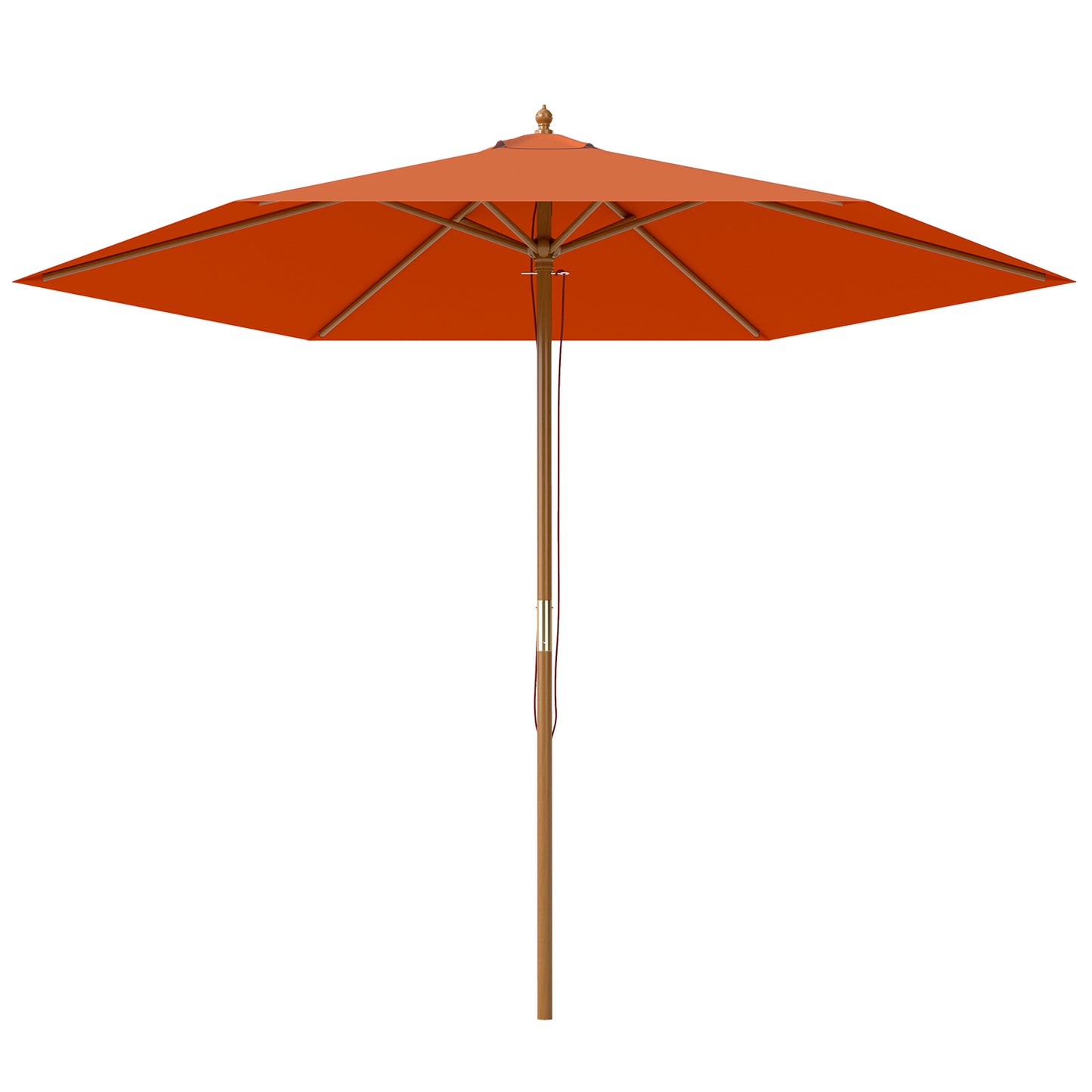Outsunny 2,5 m Drewniany Parasol Ogrodowy Patio Zewnętrzny Drewniany Baldachim Parasola, Stołowy Parasol Rynkowy z Otworami, Słup 38 mm, Mechanizm Linowy, Pomarańczowy