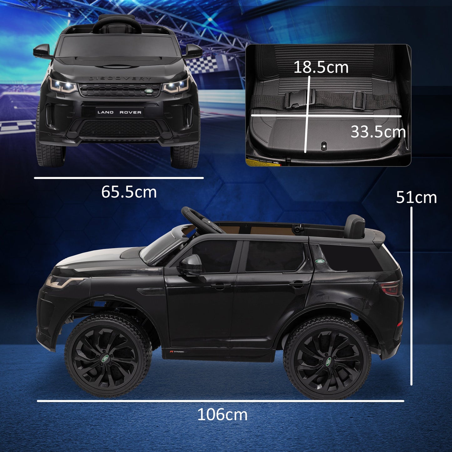 سيارة ركوب للأطفال من AIYAPLAY Land Rover Discovery Sport مرخصة بقوة 12 فولت مع جهاز تحكم عن بعد وأضواء وموسيقى وبوق، للأطفال من سن 3 إلى 6 سنوات، لون أسود