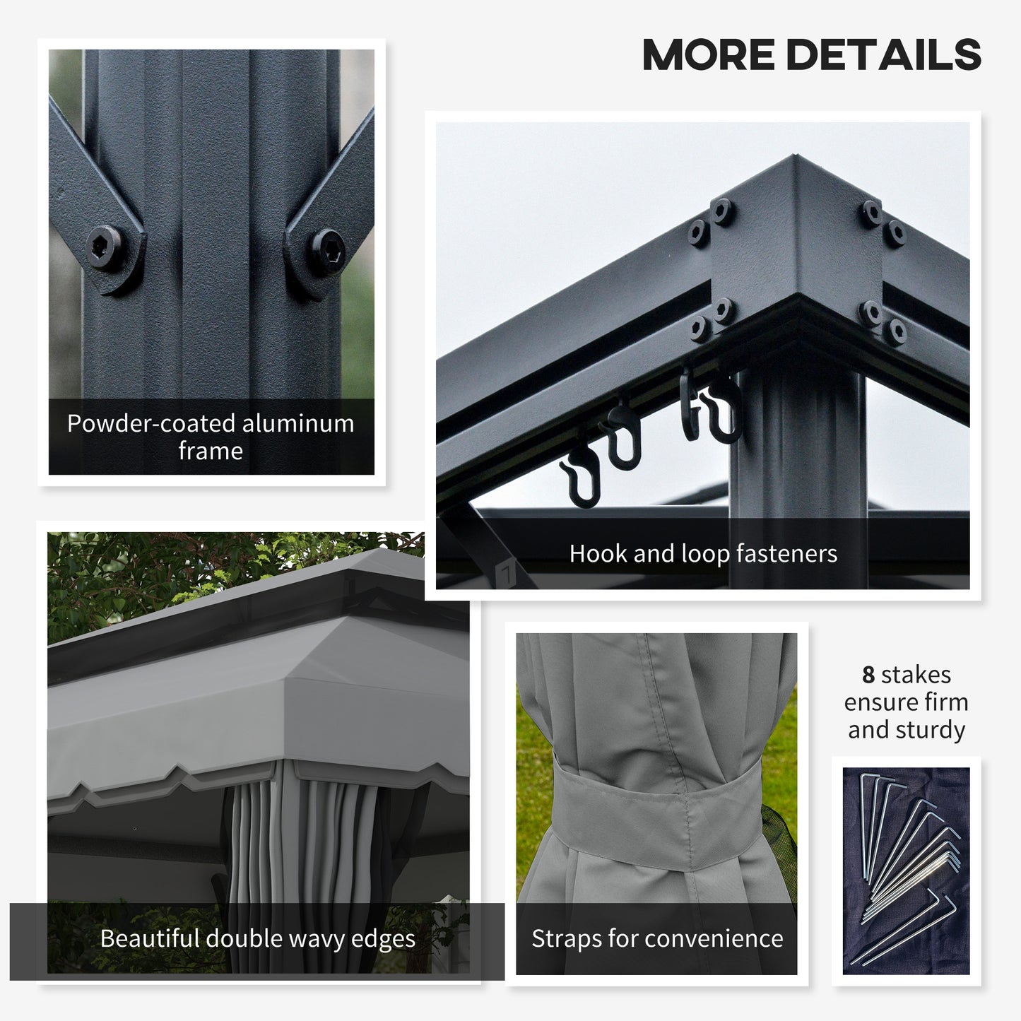 Outsunny 3 x 4m Aluminiowa altana ogrodowa, zadaszenie, namiot imprezowy z siatkami i zasłonami do ogrodu i na taras, jasnoszary