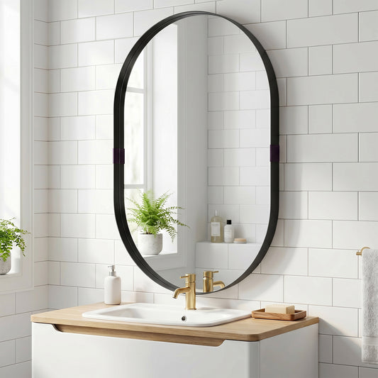 HOMCOM Wall Mirror, Bathroom Mirror with Elevated Aluminium Alloy Frame, 60 x 90 cm, Black