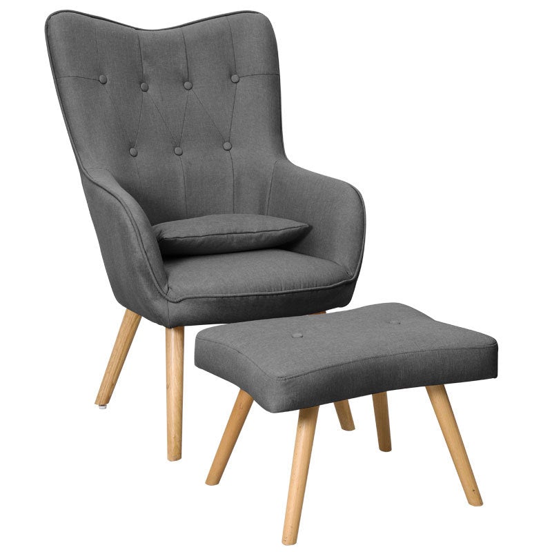 Soft Velvet Wingback Lounge Chair and Footstool