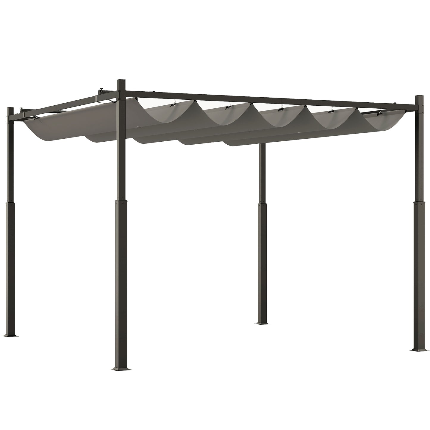 Pergola metalowa Outsunny 3 x 3(m) z rozsuwanym dachem i magnetycznym mocowaniem, zestaw ogrodowy z altaną i markizą przeciwsłoneczną, UPF30+, kolumna metalowa 80 mm, kolor szary