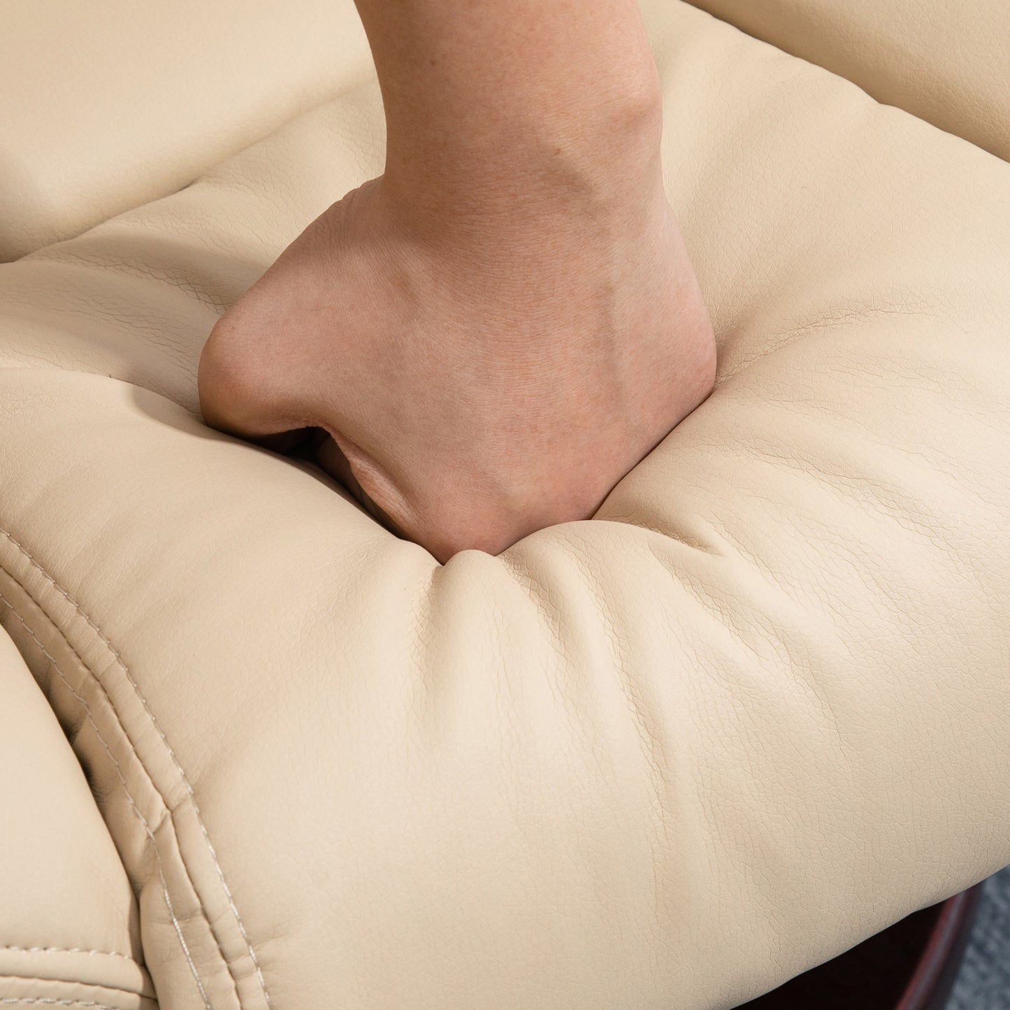 HOMCOM Faux Leather 135° Reclining Chair and Footstool - Beige