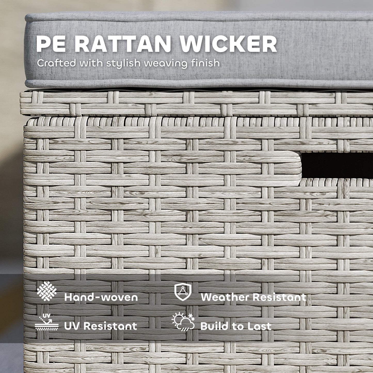 Zestaw mebli ogrodowych Outsunny z rattanu, 5 elementów, zestaw mebli ogrodowych do samodzielnego montażu z 2 podnóżkami, stolik kawowy z WPC i poduszkami, wiklinowa sofa ogrodowa do ogrodu zimowego, taras, kolor szary