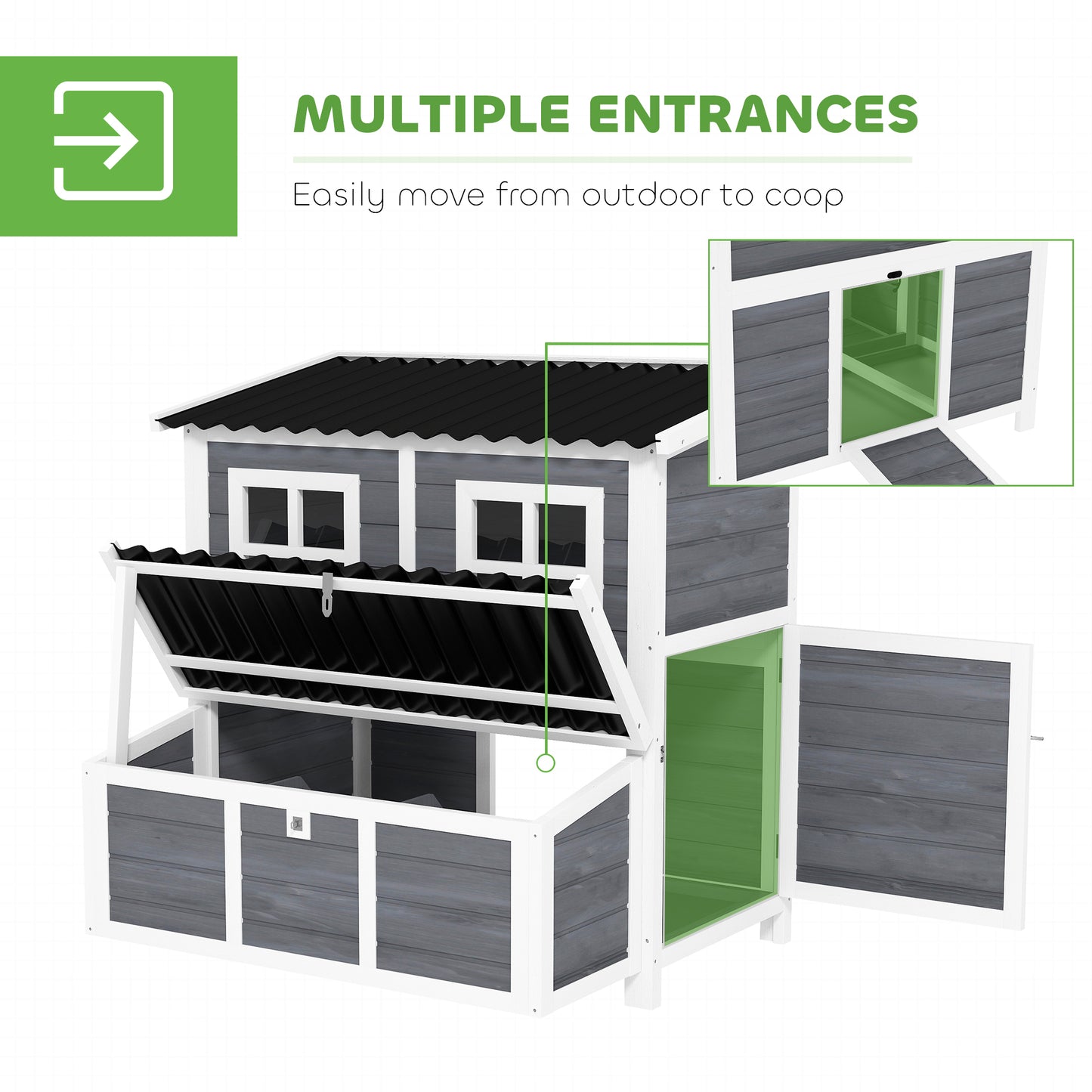 PawHut 2-Piece Wooden Chicken Coop and Run Set, Poultry Run Cage with Nesting Box, Slide-Out Tray, Roof, Perch