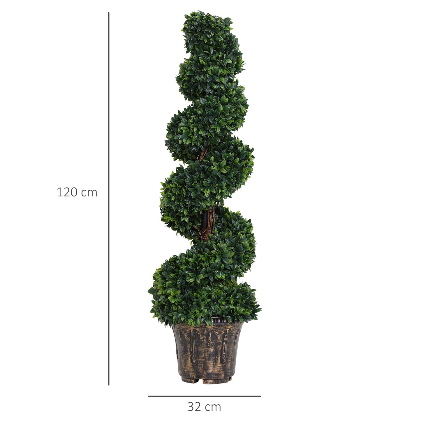 Outsunny Set of 2 Artificial Boxwood Spiral Topiary Trees Potted Decorative Plant Outdoor and Indoor DŽcor 120cm