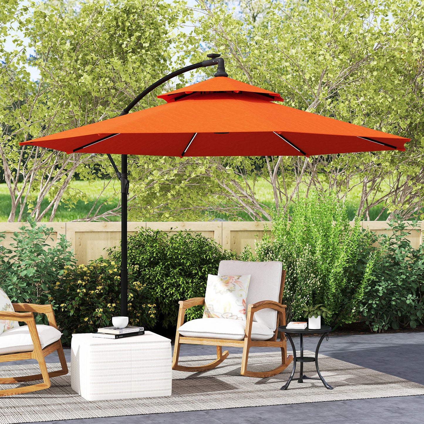 Outsunny 3m LED Light Overhanging Parasol - Pomarańczowy
