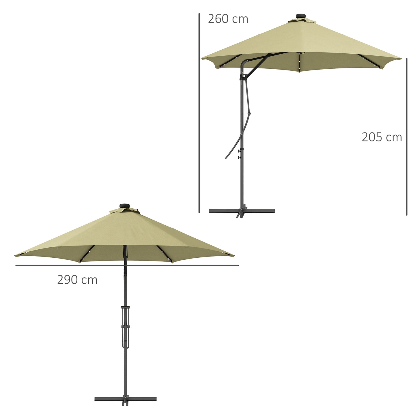 Outsunny 3(m) Solarny LED Cantilever Parasol, Beżowy