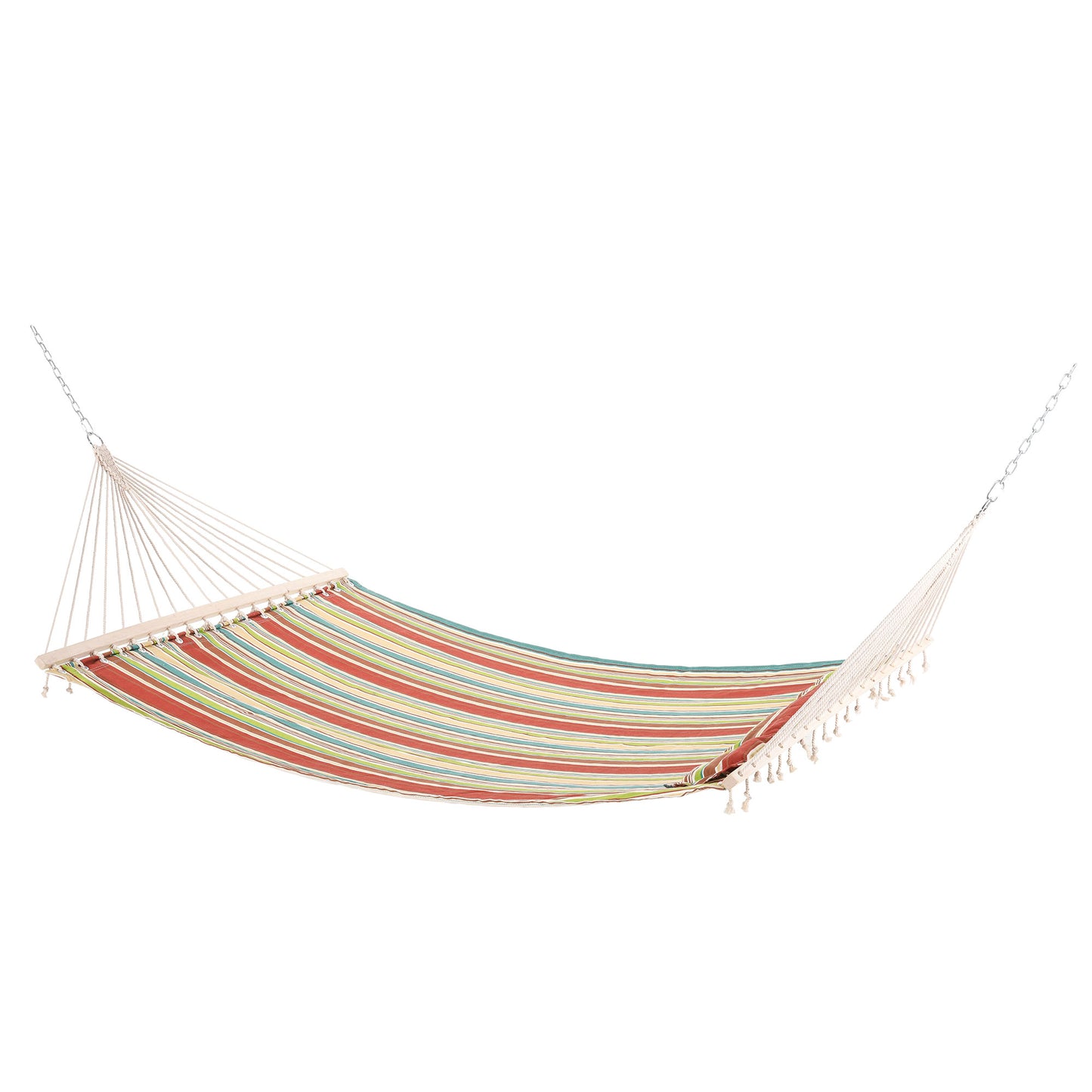 Huśtawka wisząca Outsunny Double Cotton Hammock Camping Swing Outdoor Garden Beach Stripe z poduszką, 188 x 140 cm, udźwig 180 kg, kolor czerwony