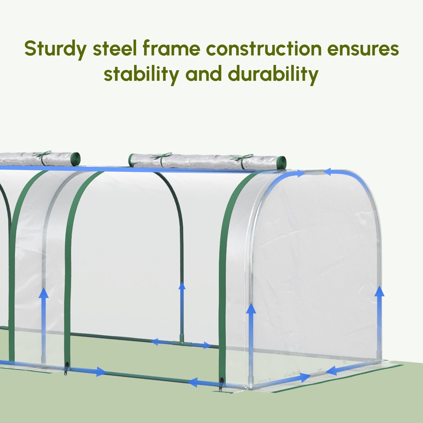 Outsunny PVC Tunnel Green Grow House Stalowa rama do ogrodu na podwórko z drzwiami na suwak 295x100x80 cm, przezroczysty