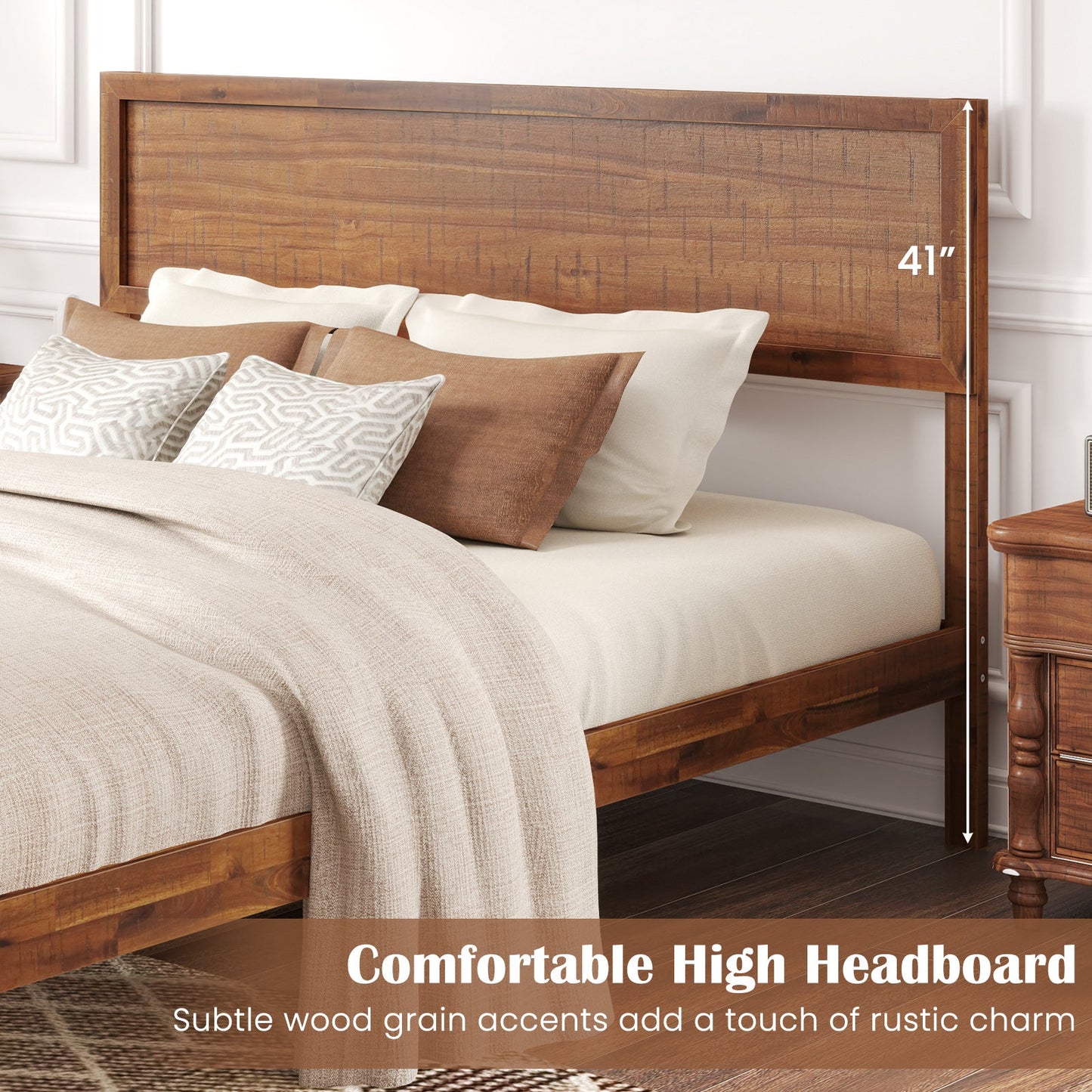 Single/King Size Bed Frame with Headboard and Slats Support-Queen size