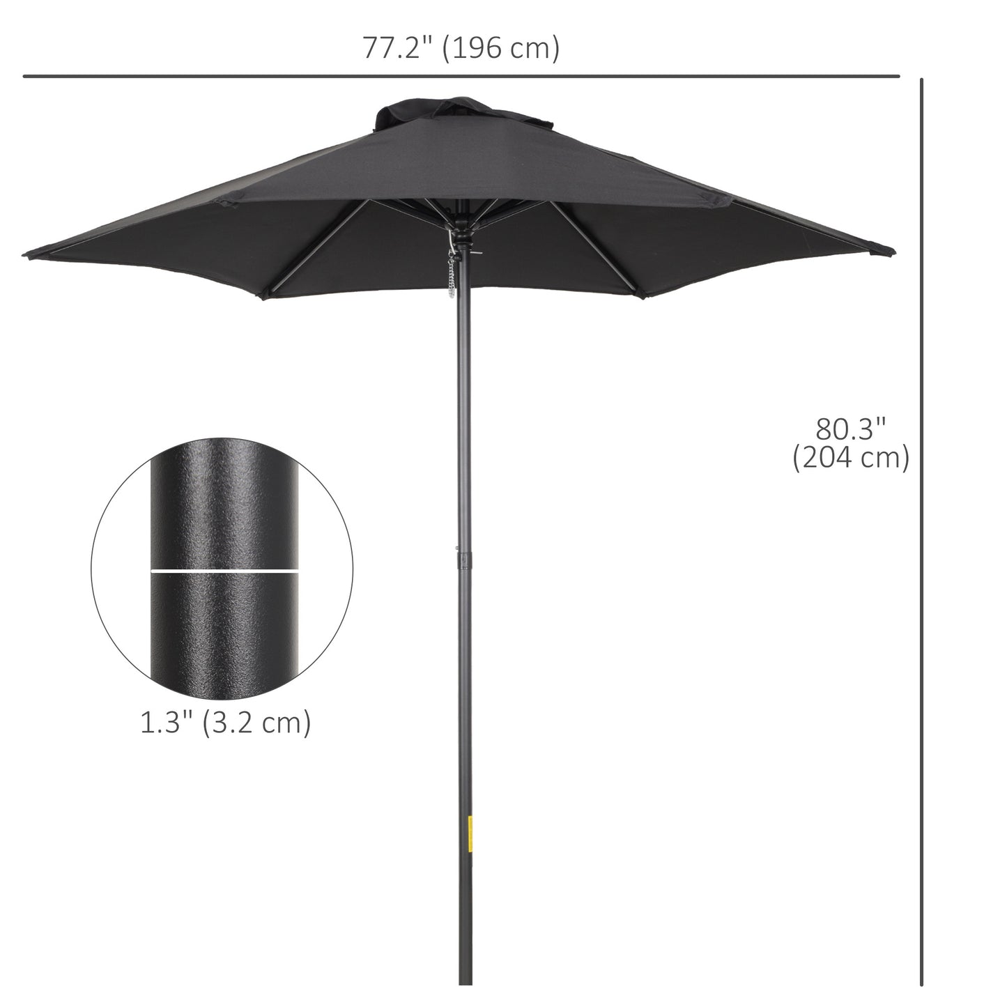 Outsunny 2m Parasol ogrodowy, zewnętrzny parasol przeciwsłoneczny z 6 wytrzymałymi żebrami na balkon, ławkę, ogród, czarny