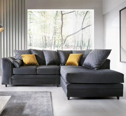 Bethan Velvet Corner Sofa - Left Arm Dark Grey