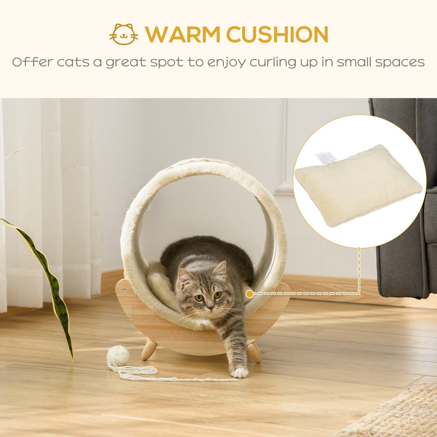PawHut Raised Cat House, z drapakiem - beżowy