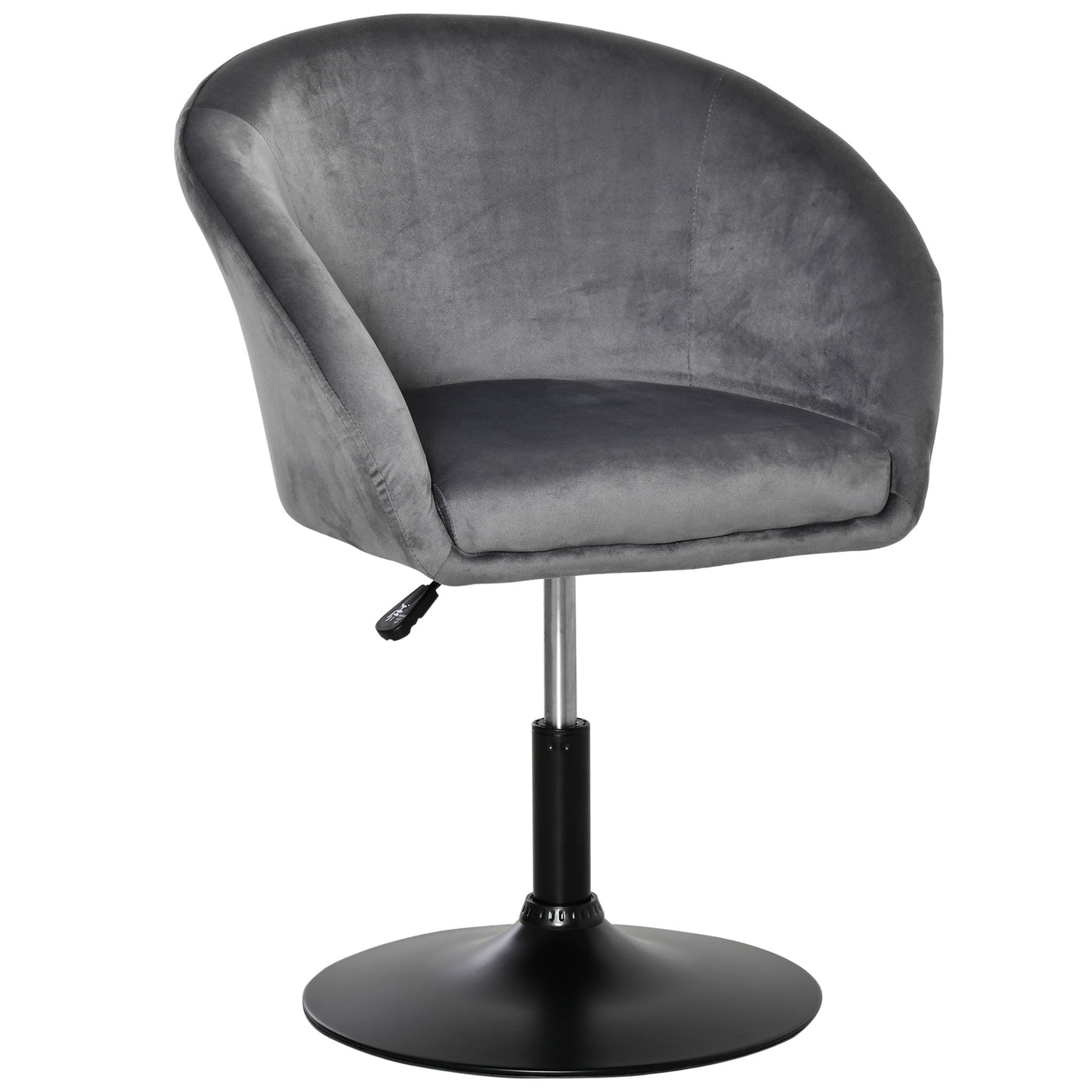 HOMCOM Dressing Table Chair, 360 Swivel Velvet-feel Upholstered Vanity Chair with Tub Seat, Back, Adjustable Height for Bedroom Makeup, Grey