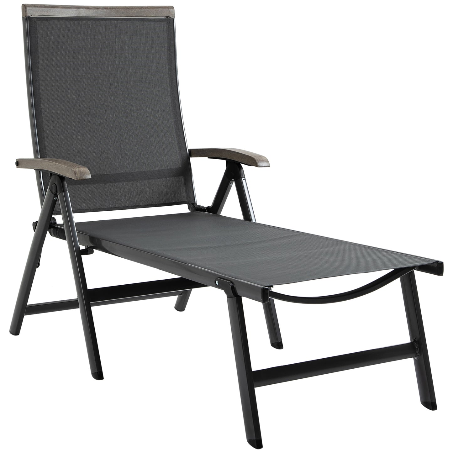 Outsunny Outdoor składany leżak, 5-pozycyjny regulowany leżak z aluminiową ramą na patio, basen i do ogrodu, szary