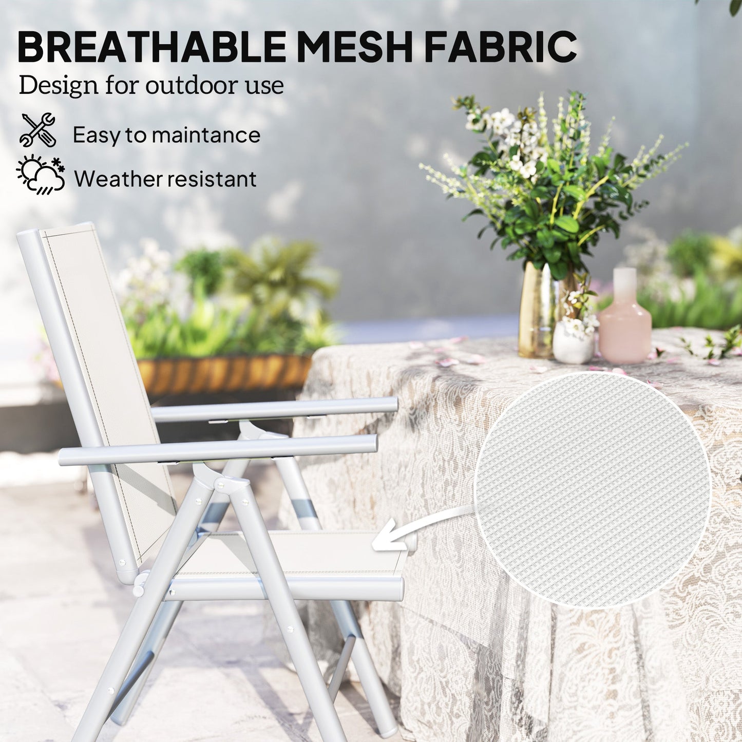 Outsunny Set of Two Aluminium Folding Chairs - Light Grey