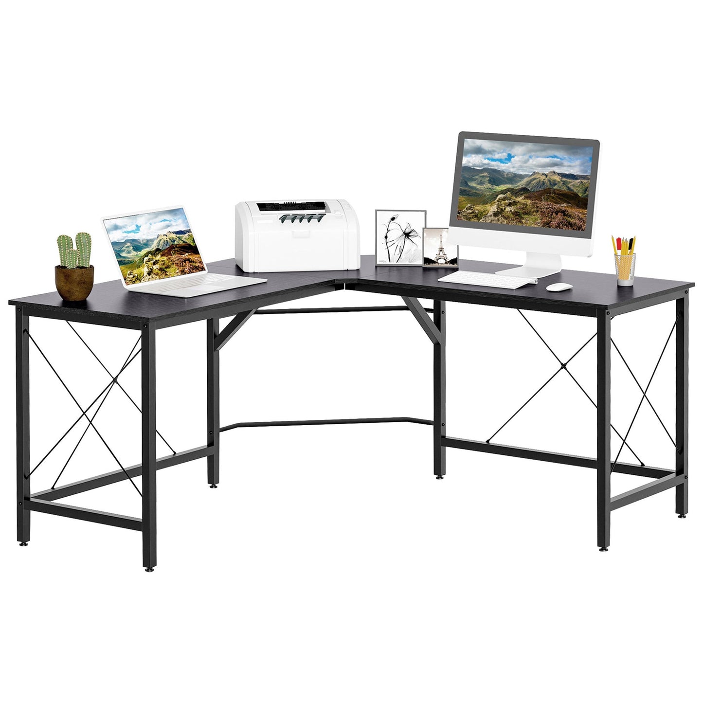 HOMCOM Biurko narożne w kształcie litery L, biurko komputerowe do domowego biura, stanowisko pracy oszczędzające miejsce, łatwe w montażu, 150 x 150 x 76 cm, czarne