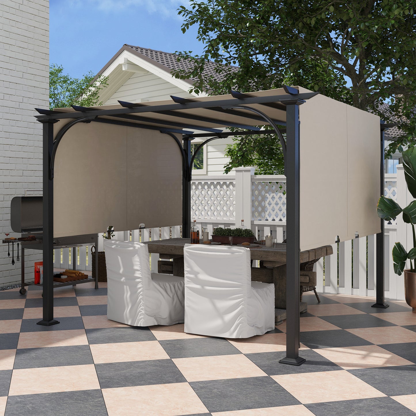 Outsunny 3 x 3(m) Pergola zewnętrzna, ogrodowa pergola z regulowanym zadaszeniem, beżowa