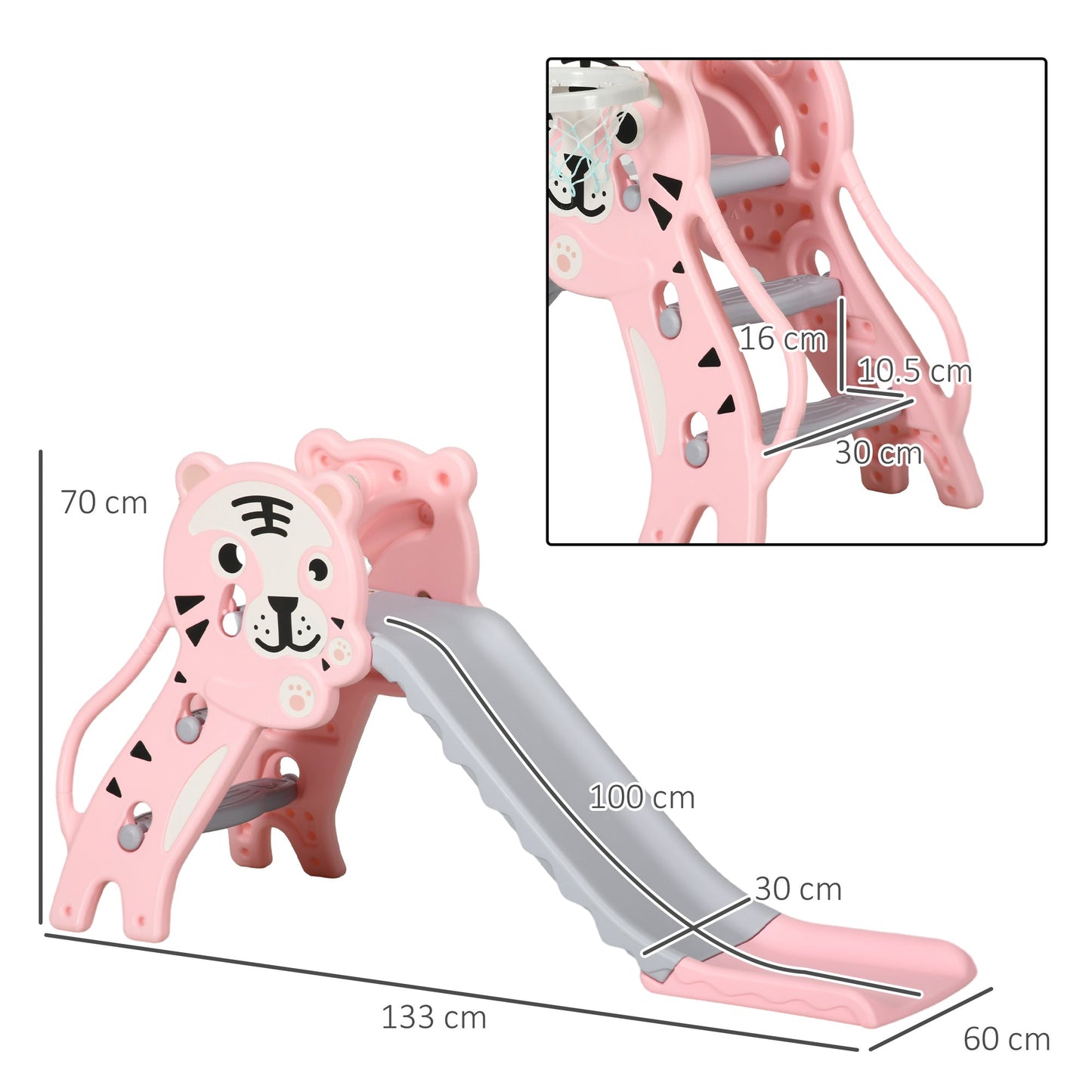 AIYAPLAY 2 in 1 Baby Slide for Indoor Use with Basketball Hoop, Basketball, for Ages 18-36 Months - Pink