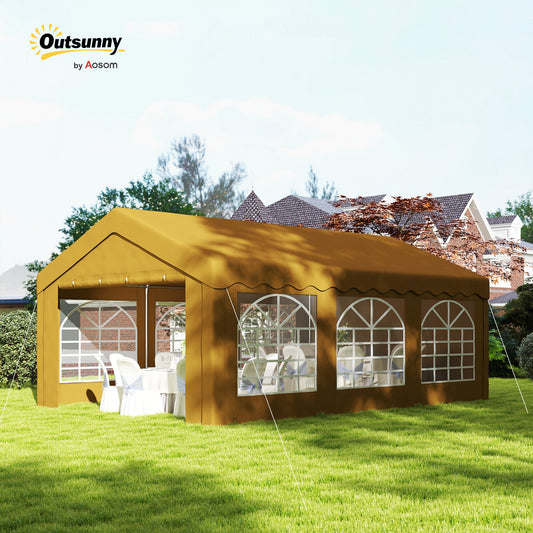 Outsunny 6m x 4m Marquee Party Tent Wedding Canopy, Pop Up Gazebo with Sidewalls, Doors, Windows, Galvanised Garden Gazebo for Parties Events, Yellow