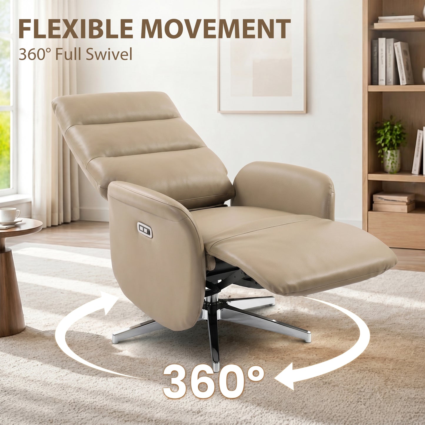 HOMCOM Power Recliner Chair, Swivel Electric Reclining Chair with Type C+USB, Recliner Armchair with Footrest, Brown