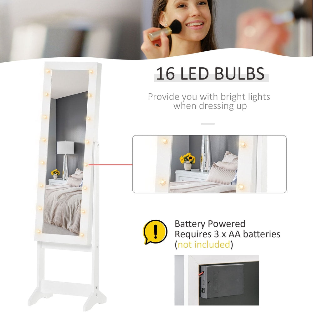 HOMCOM Free Standing LED Mirrored Jewelry Cabinet in White, image 5