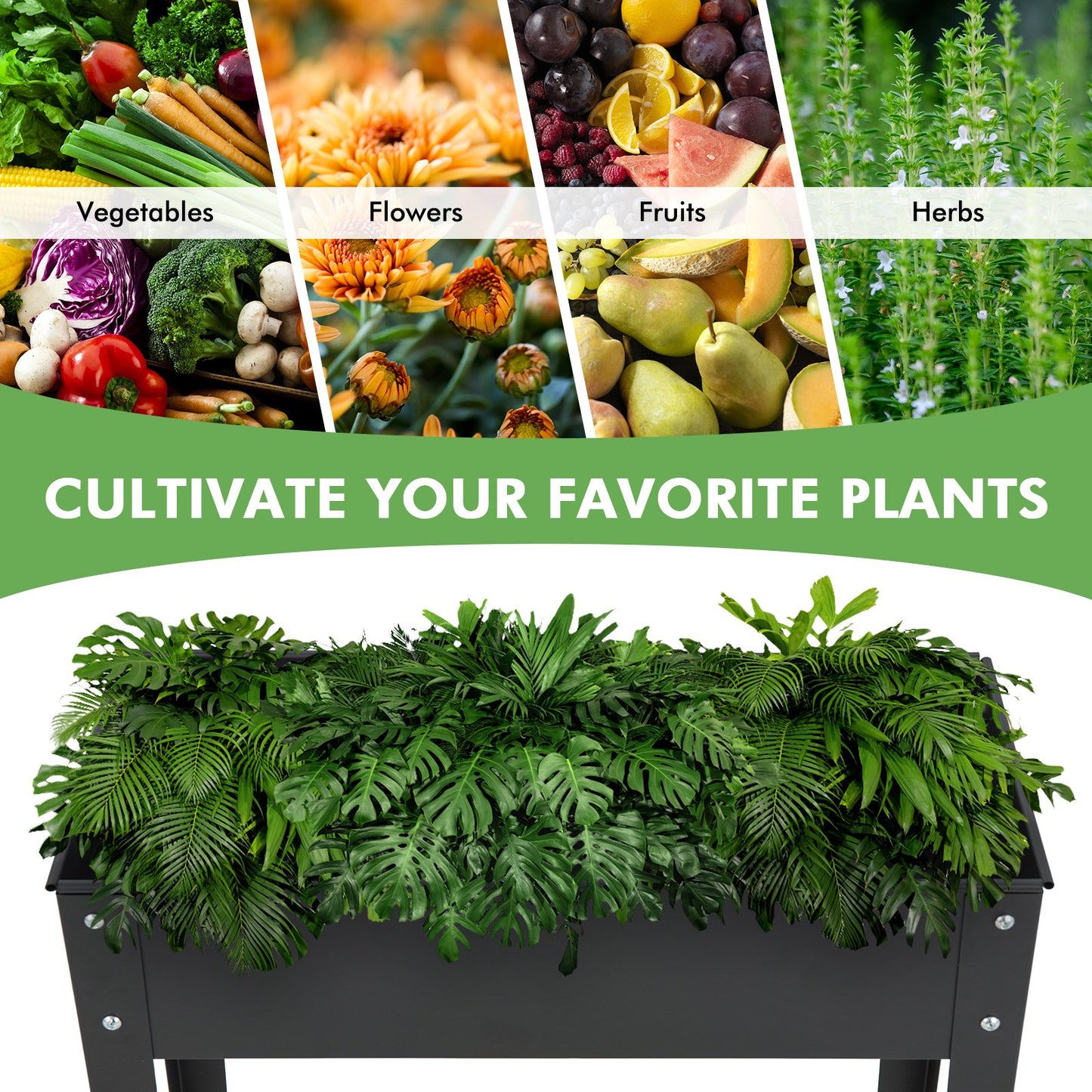 45 cm Tall Raised Garden Bed with Drainage Hole-Black