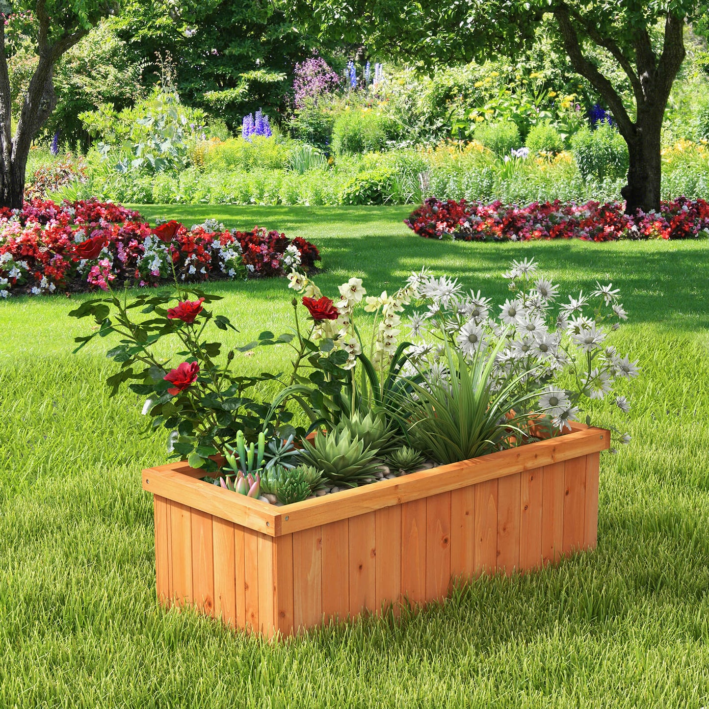 Raised Garden Bed Wooden Planter Box with Detachable Bottom-Orange