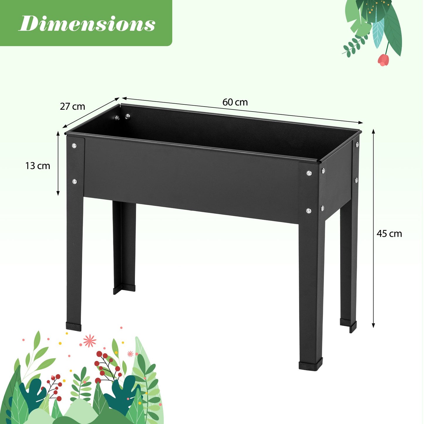 45 cm Tall Raised Garden Bed with Drainage Hole-Black