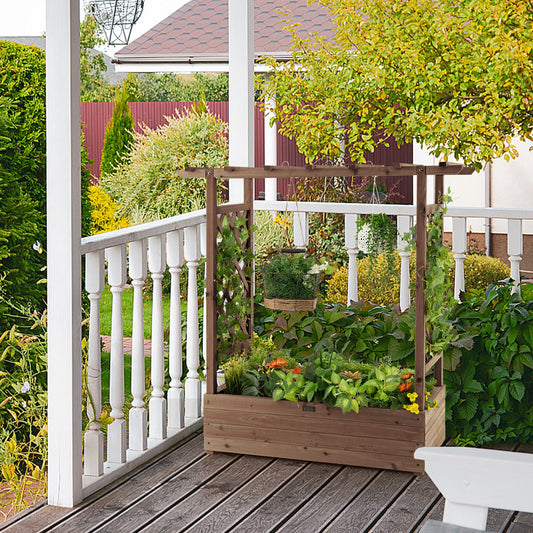 Raised Garden Bed with Arch Trellis-Coffee