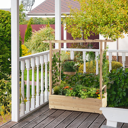 Raised Garden Bed with Arch Trellis-Natural