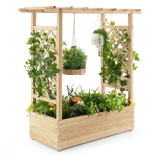 Raised Garden Bed with Arch Trellis-Natural