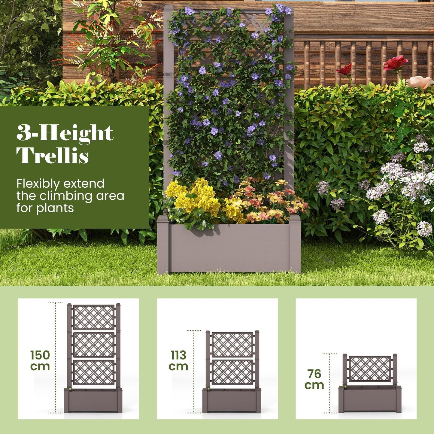 Self-Watering Standing Planter Box Lattice Panels for Vine Climbing Fruits Vegetables-Brown
