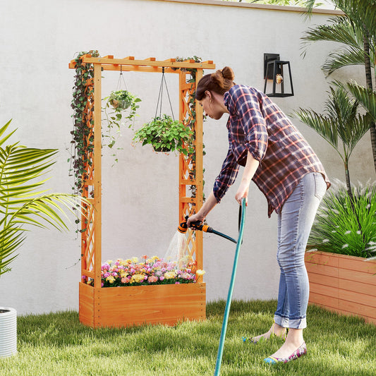 Raised Garden Bed with Trellis Wood Freestanding with Hanging Roof-Orange