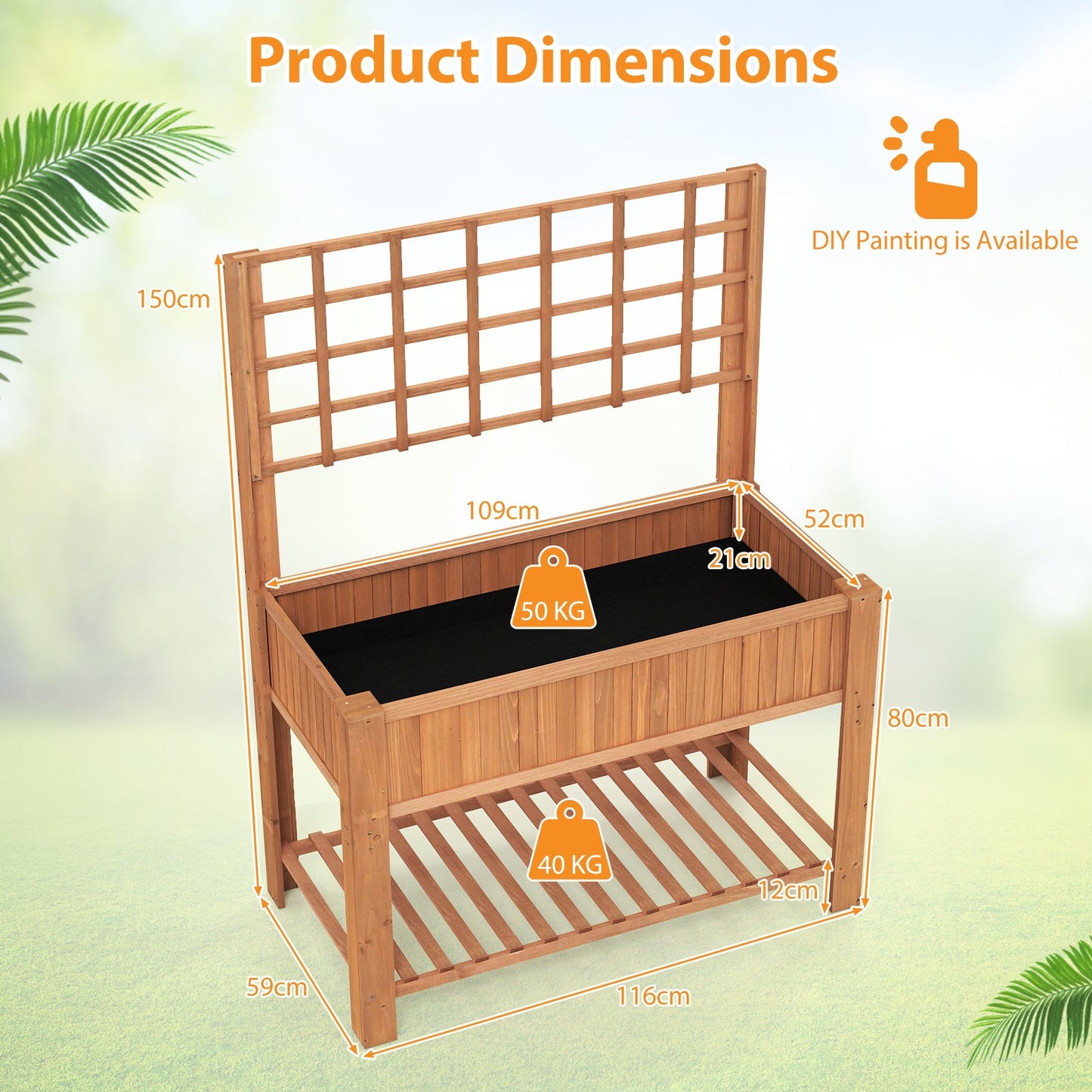 Raised Garden Bed with Trellis Wooden Elevated Planter Box with Legs-Brown