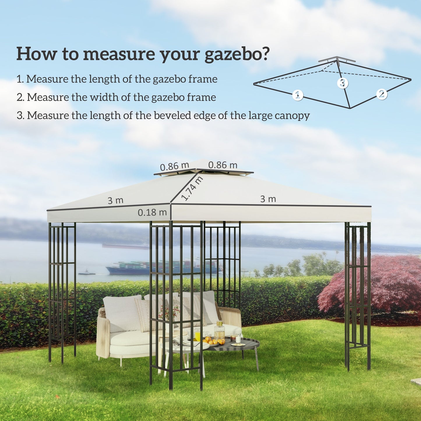 Outsunny Gazebo Replacement Canopy 3x3 m-Cream White
