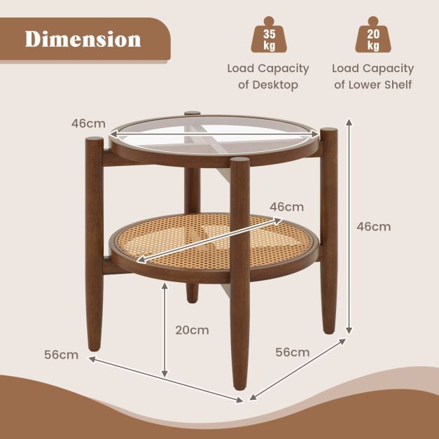Rattan Sideboard Buffet Cabinet and 2-Tier PE Rattan Round Side End Table