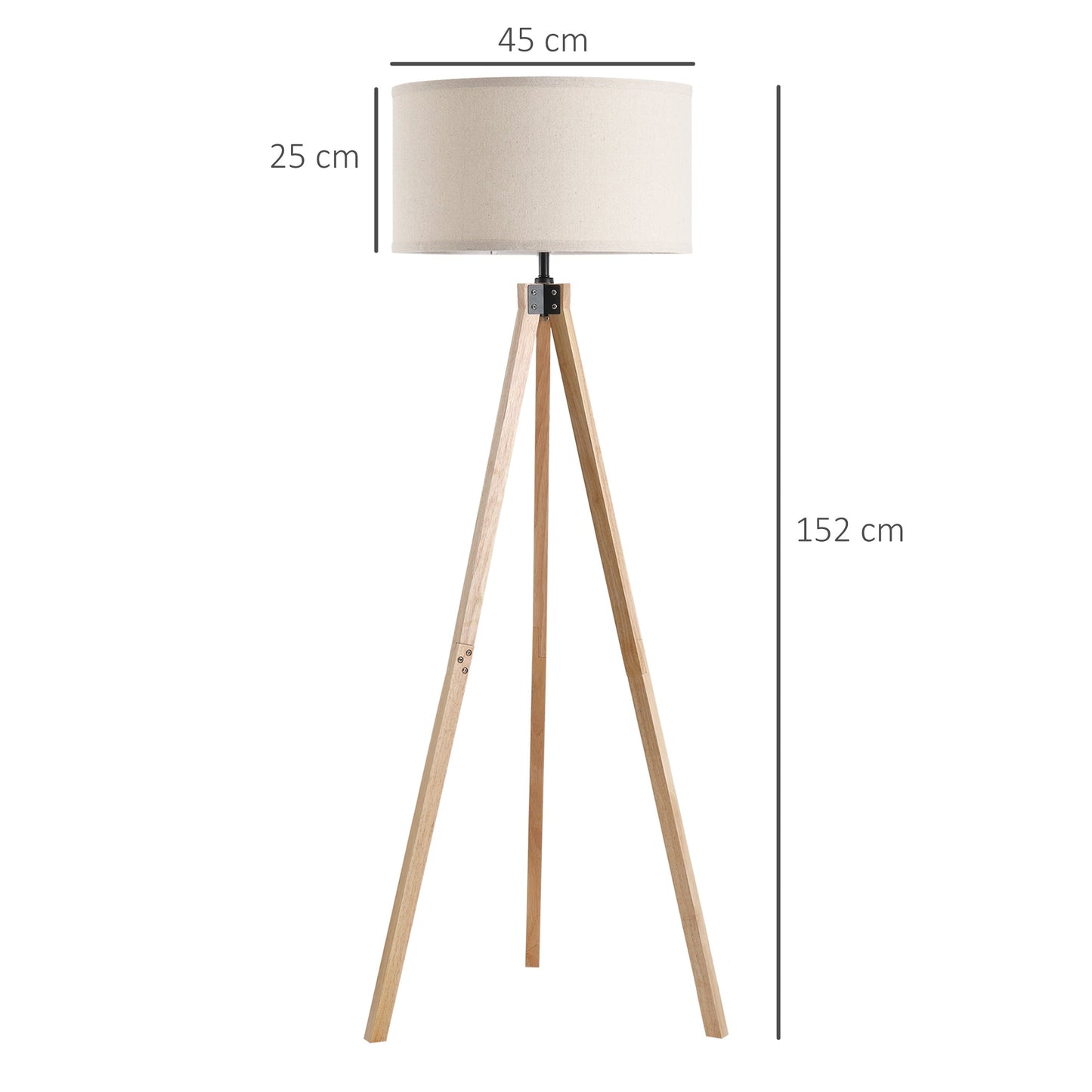 Lampa podłogowa HOMCOM z eleganckim drewnianym statywem, wolnostojąca, żarówka E27, uniwersalne zastosowanie w domowym biurze - beżowa
