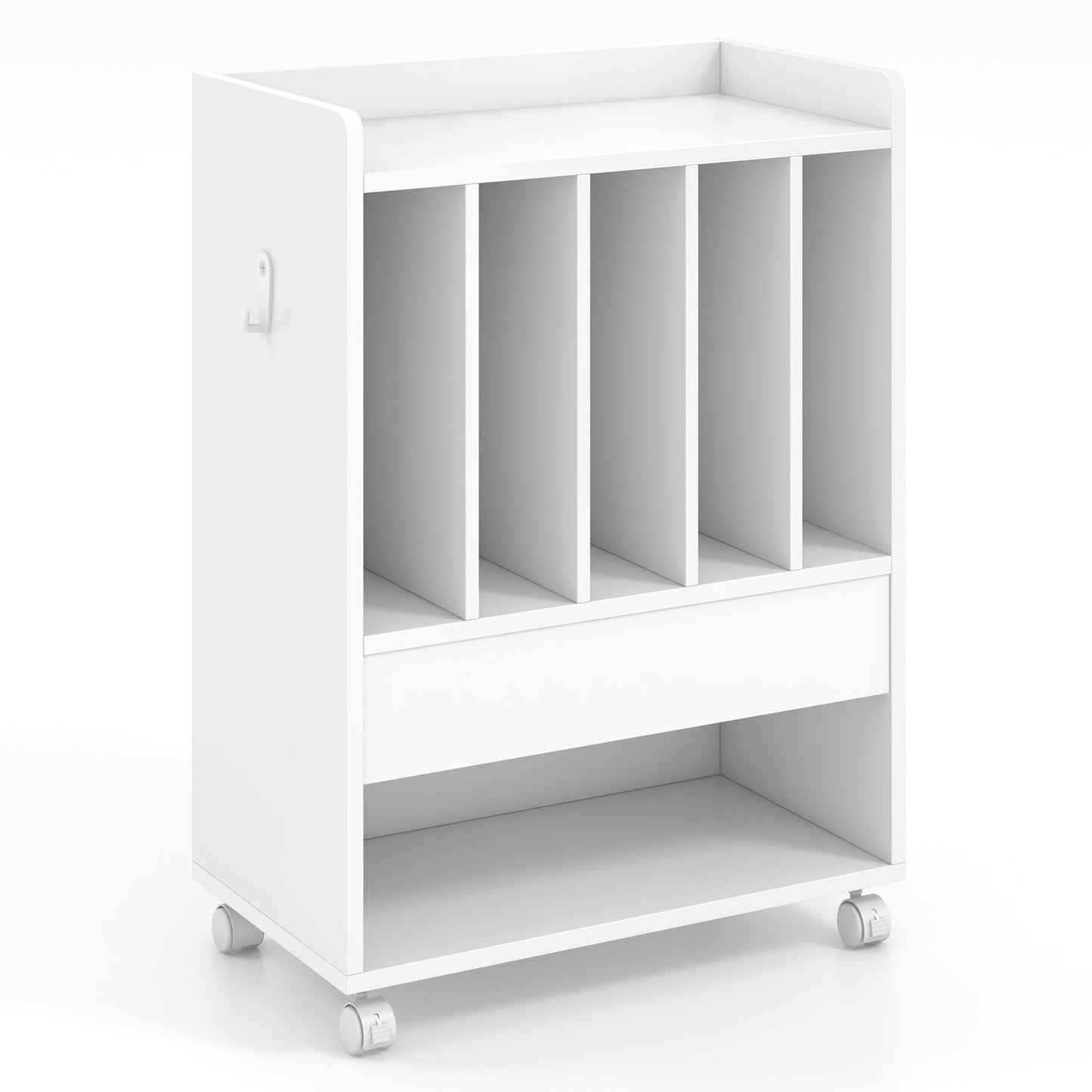 Rolling Record Player Stand with Drawer Hook and Lockable Wheels-White