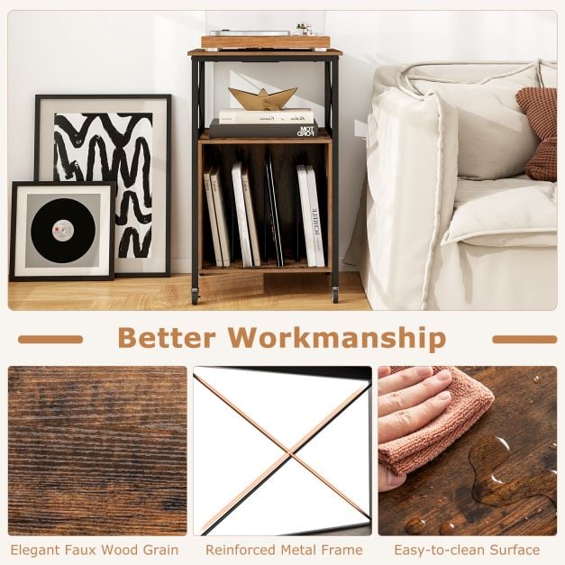 Record Player Stand with Built-in Charging Station-Brown