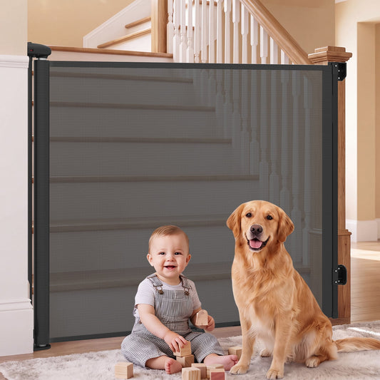 Retractable Safety Barrier up to 140 with Double Locking for Babies and Dogs-Black