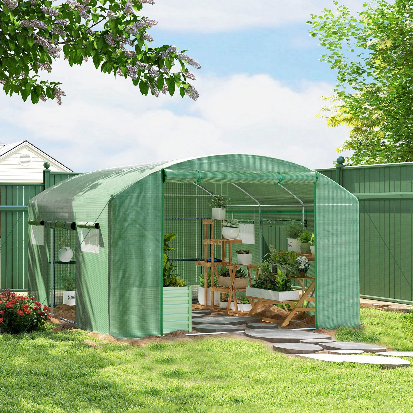 Szklarnia typu walk-in Outsunny 13 x 9,8 stopy, zielona