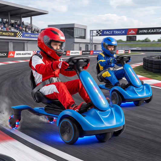Ride on Drift Car for Kids 2-In-1 Go Kart with Adjustable Seat Sound LED Lights-Blue