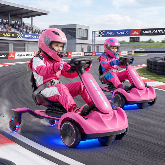 Ride on Drift Car for Kids 2-In-1 Go Kart with Adjustable Seat Sound LED Lights-Pink
