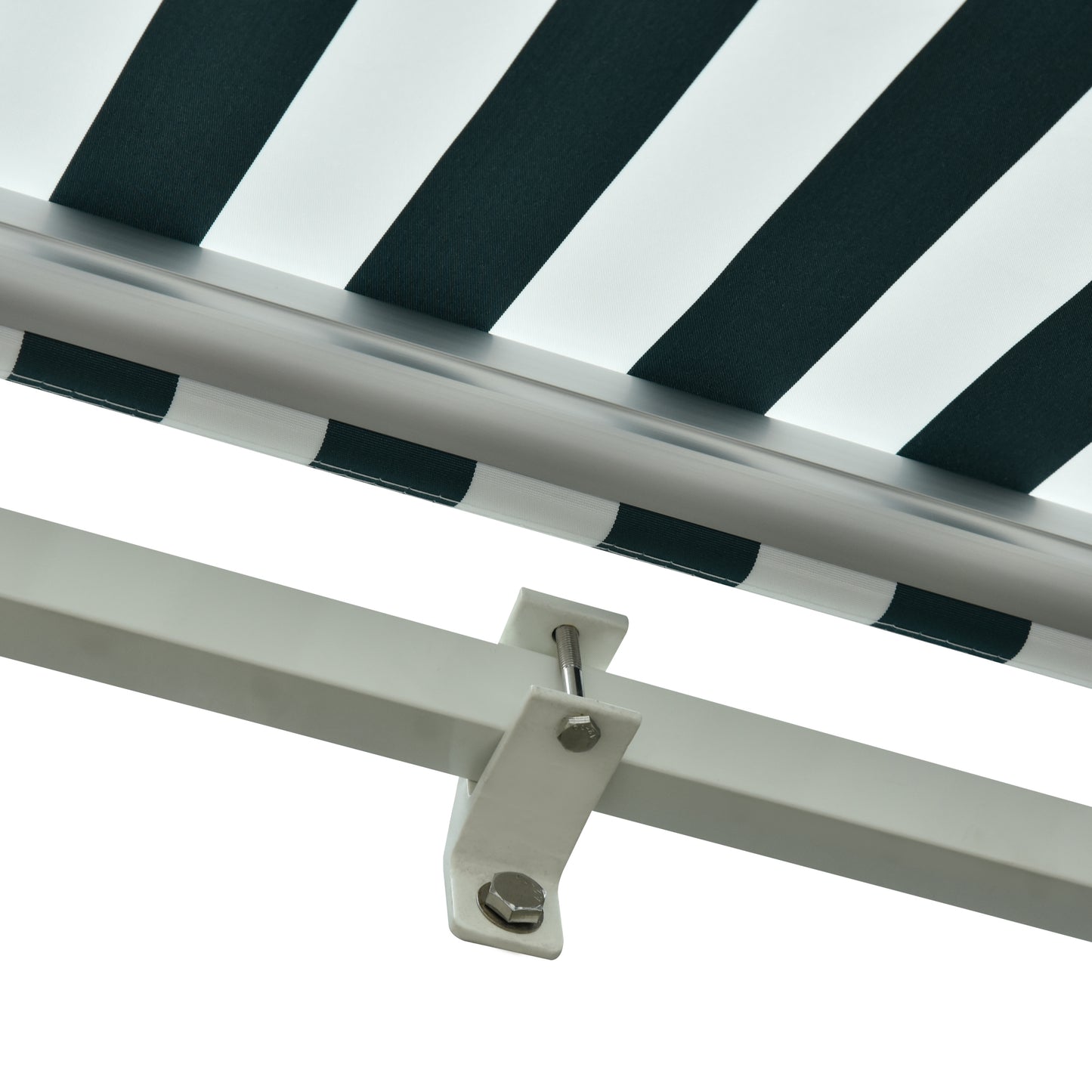 Outsunny 3 x 2.5m Patio Awning, Anti-UV and Waterproof Sun Shade Canopy with Chain Drive and Hand Crank, Green/White Stripes