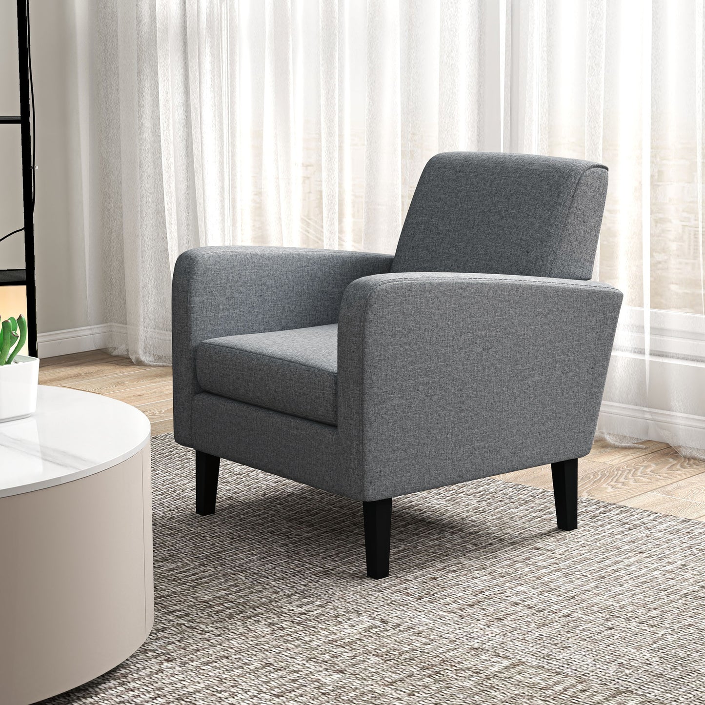 HOMCOM 2-częściowe nowoczesne fotele z nogami z drewna kauczukowego, tapicerowane krzesła akcentowe, pojedyncza sofa do salonu, sypialni, szare